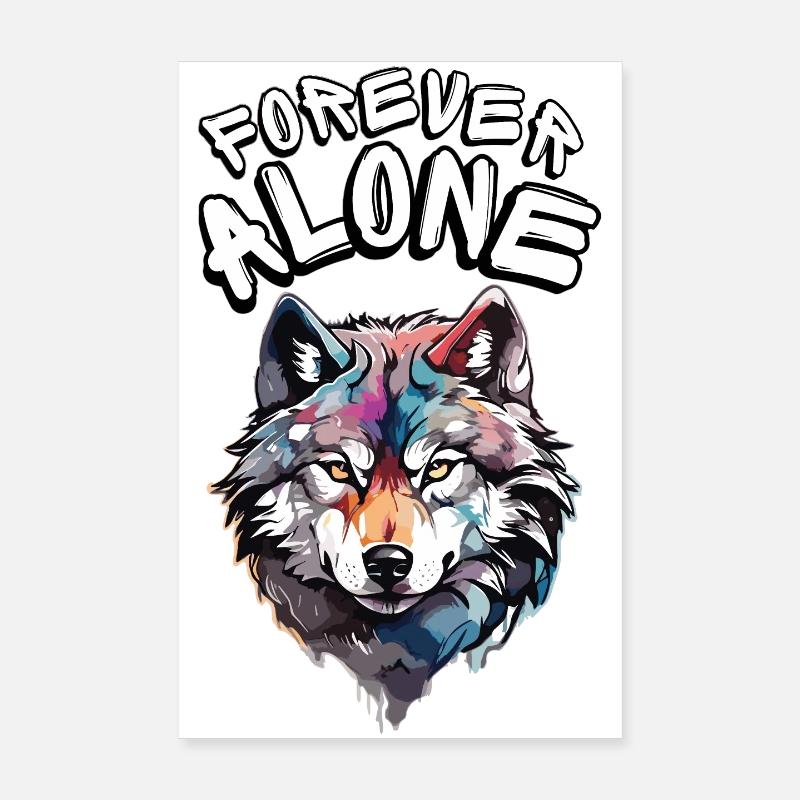 Ein farbenfrohes Wolfsporträt mit einer Botschaft Poster 20x30 cm