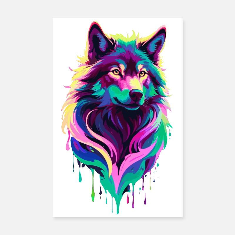 Farbenfroher Wolf Graffiti Wolfskopf Poster 20x30 cm