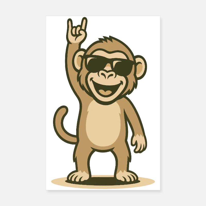 Babouin rocker cool avec lunettes de soleil Poster 20 x 30 cm