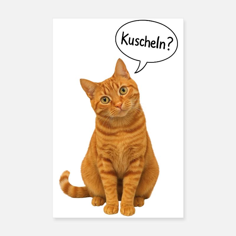 Red cat with tilted head asks: "Cuddle?" Poster 8" x 12" (20x30 cm)