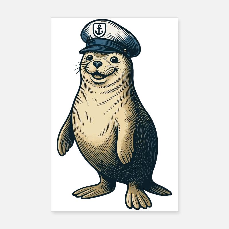 Seal with captain's cap Poster 8" x 12" (20x30 cm)