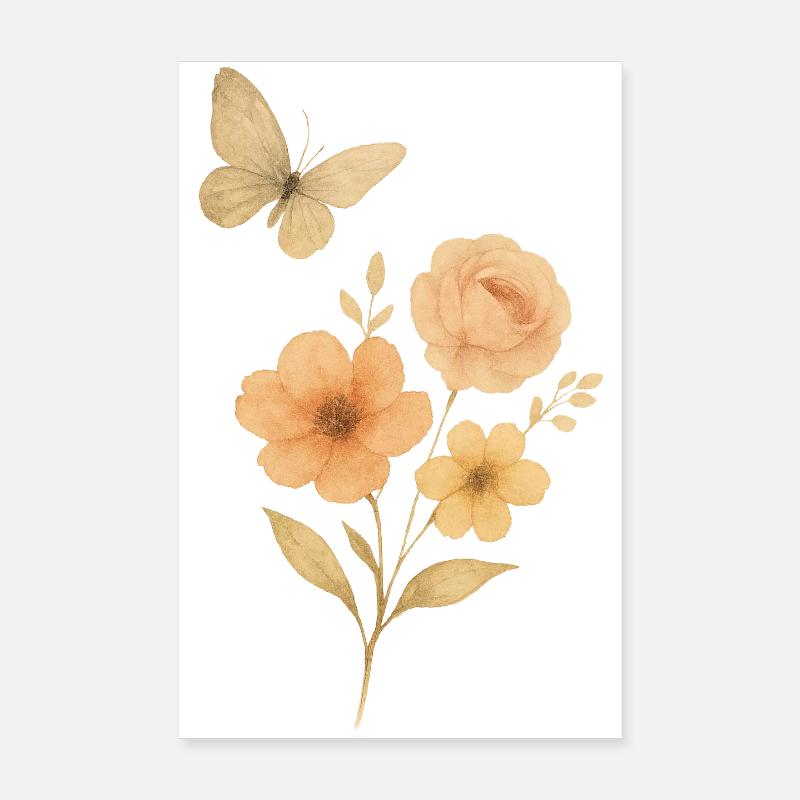 Pastel flowers with butterfly Poster 8" x 12" (20x30 cm)