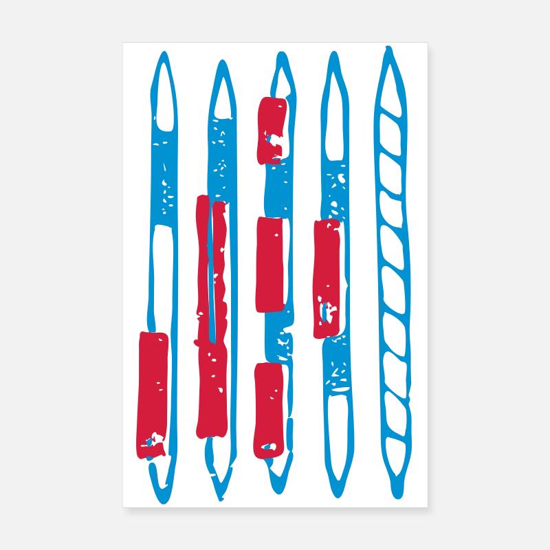 Blaurote Stäbe, Mikado - Poster 20x30 cm - Weiß