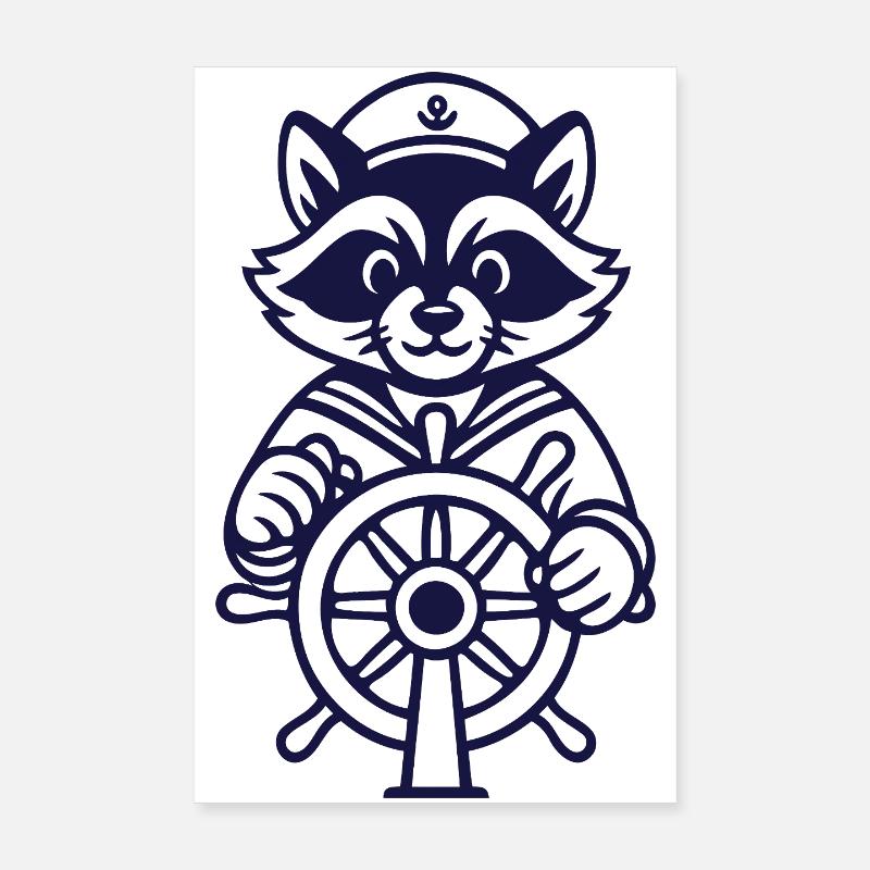 Raccoon Captain at the Helm Poster 8" x 12" (20x30 cm)