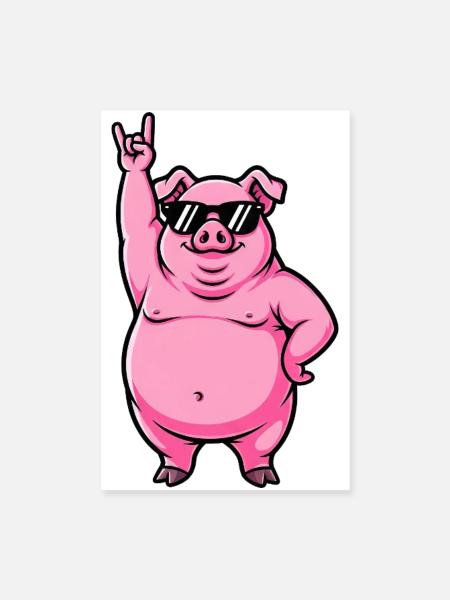 Cool Pig Musicien Guitariste Festival de Rock - Poster 20 x 30 cm - blanc - Devant