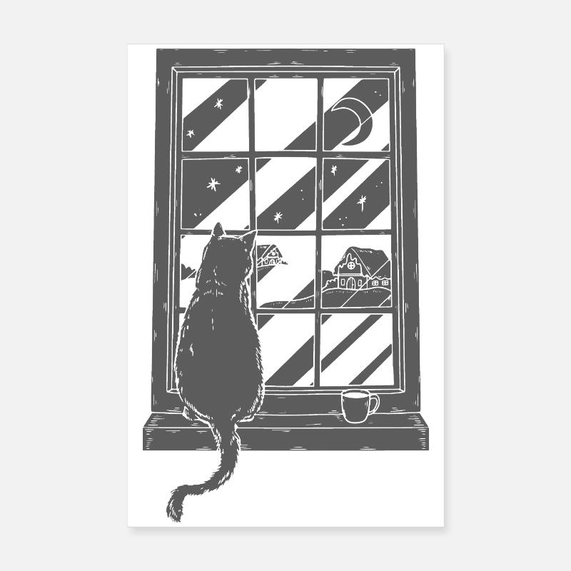 Café de chat Art graphique - Poster 20 x 30 cm - blanc