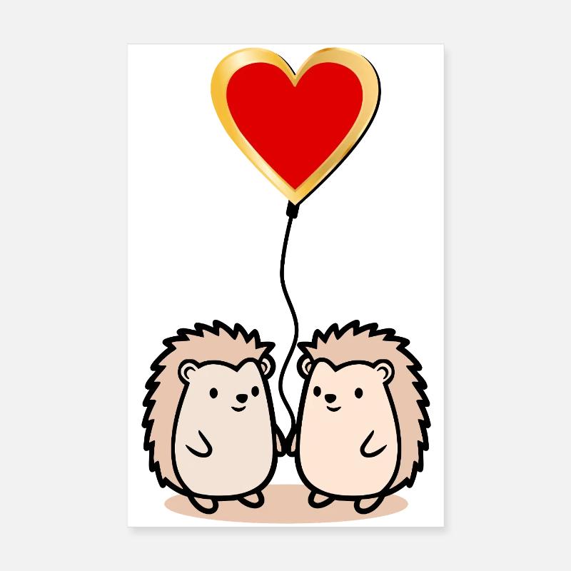 Valentine's Day Hedgehog Couples Heart Balloon Poster 8" x 12" (20x30 cm)