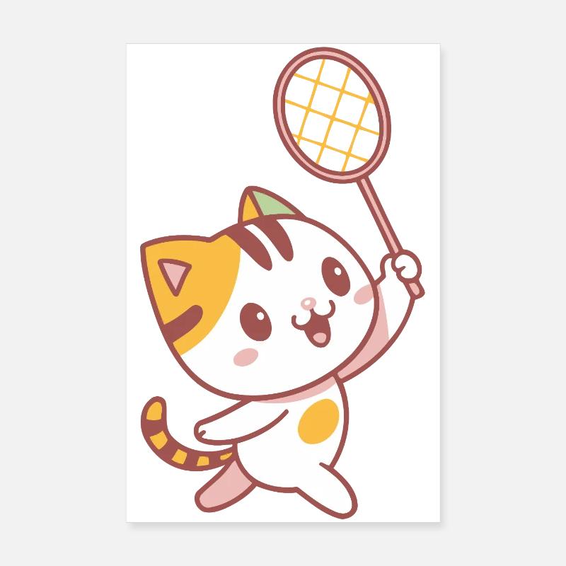 Glückliches Badminton-Kätzchen - Poster 20x30 cm - Weiß