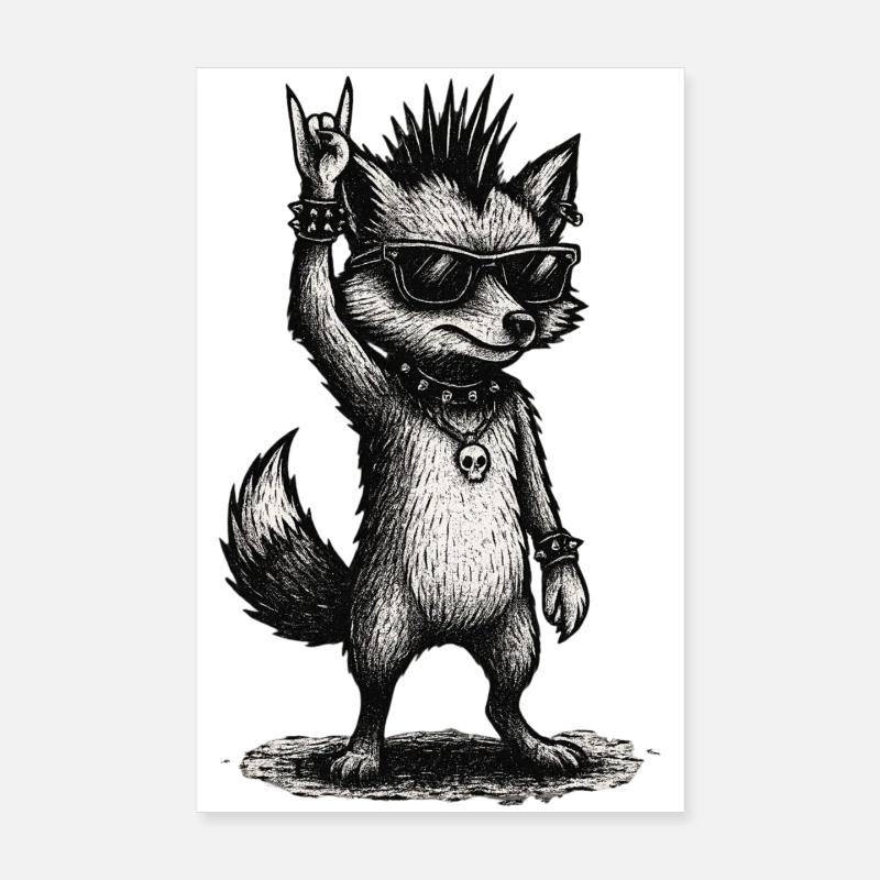 Rock Punk Fox with Sunglasses and Studs Poster 8" x 12" (20x30 cm)