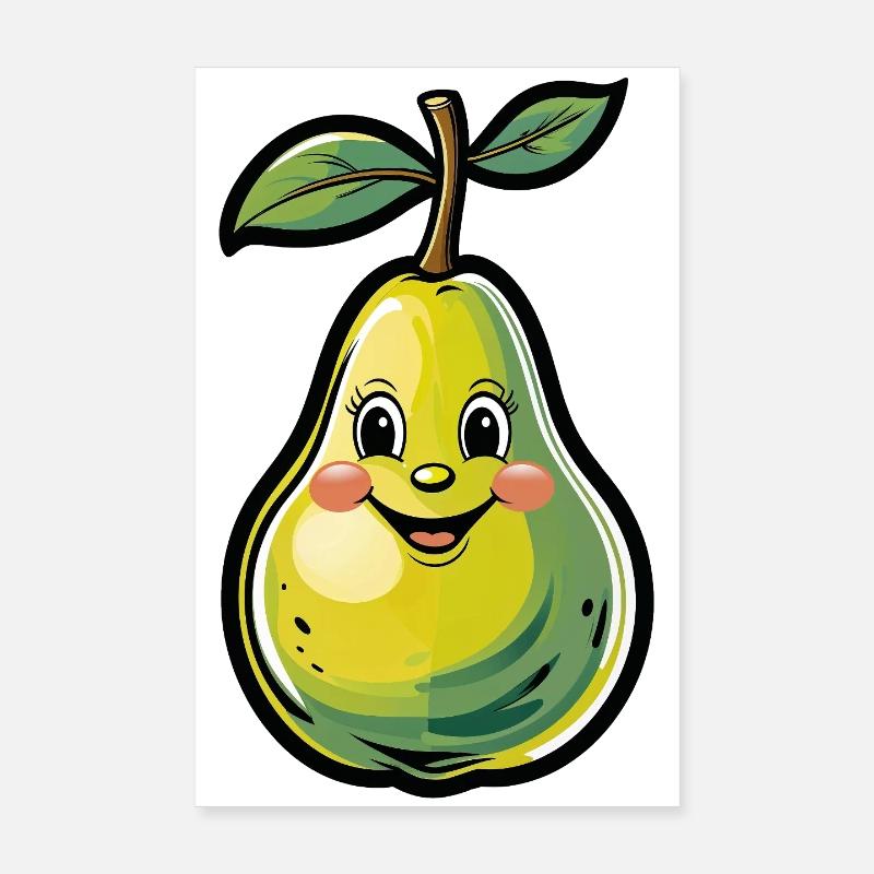 Dessin animé Joyeuse Poire - Poster 20 x 30 cm - blanc