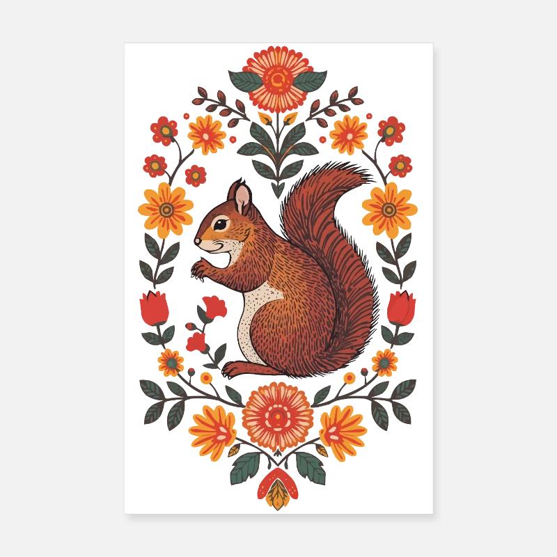 Eichhörnchen im Blütenkranz Poster 20x30 cm
