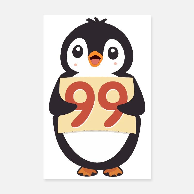 Un pingouin mignon tenant un signe numérique Poster 20 x 30 cm