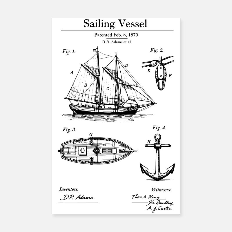 Conception classique du plan de navire à voile Poster 20 x 30 cm