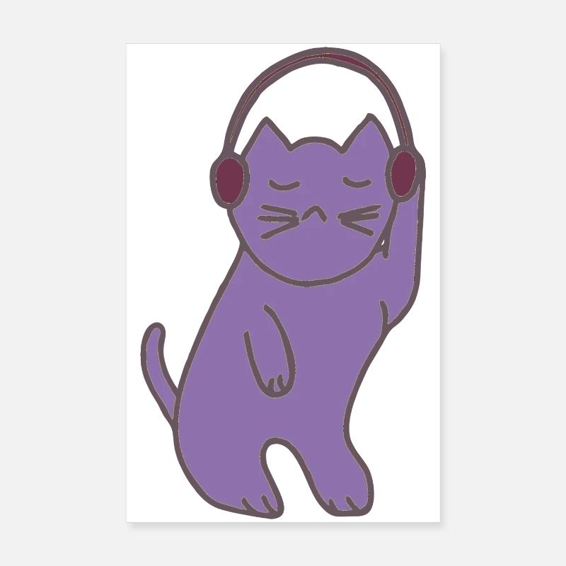 Des chats violets avec un casque Poster 20 x 30 cm