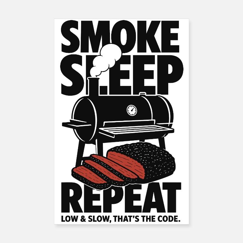 Smoke Sleep Repeat BBQ Design Poster 20x30 cm