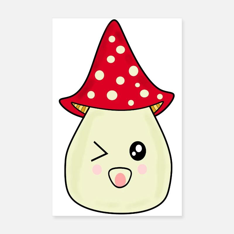 Kawaii champignon Toadstool mignon rouge avec visage Poster 20 x 30 cm