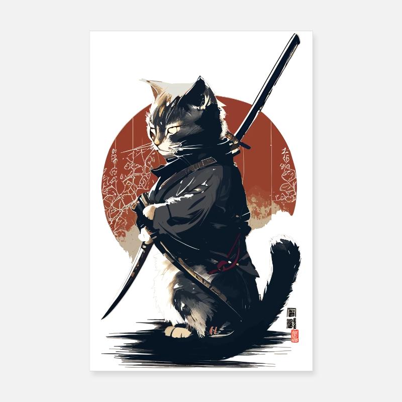 Kawaii Neko Samurai : Katzen-Samurai - Poster 20x30 cm - Weiß