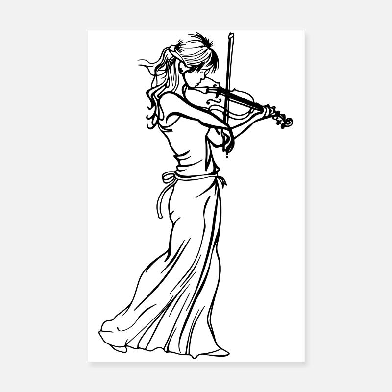 Geigenmädchen Skizze - Poster 20x30 cm - Weiß