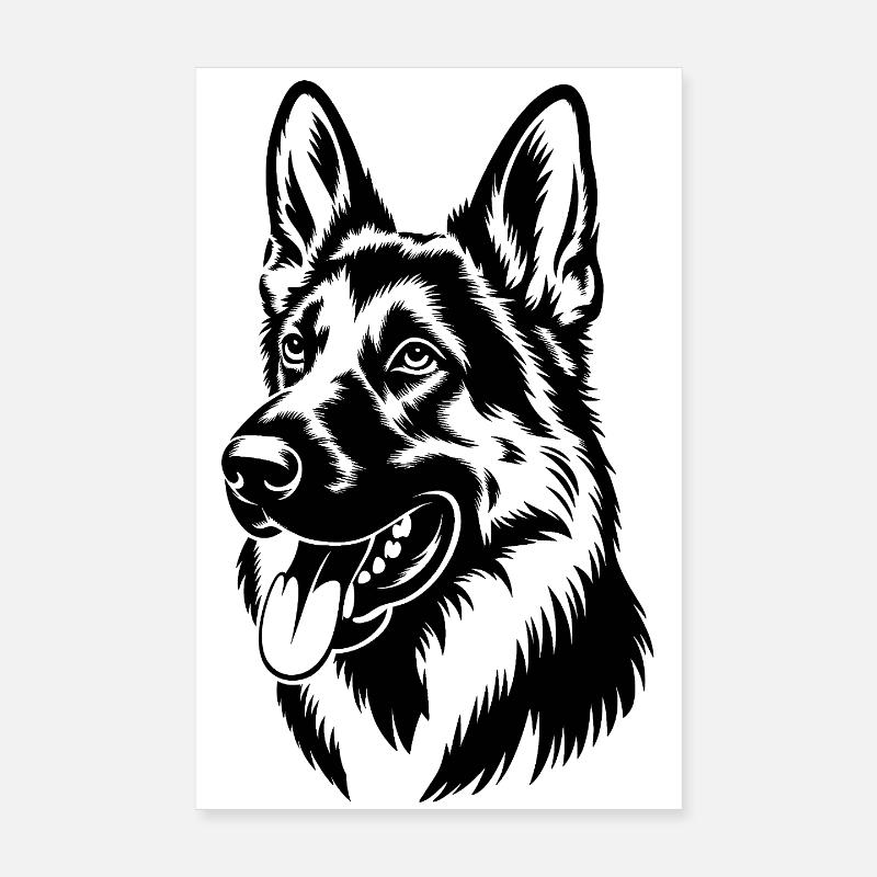 Deutscher Schäferhund Kopf Illustration - Poster 20x30 cm - Weiß