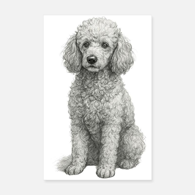 Chien Caniche en style dessin à la main Poster 20 x 30 cm