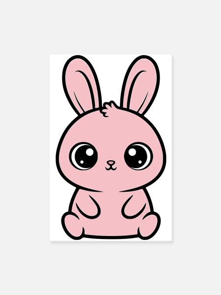 Kawaii Bunny Grands Yeux Roses Mignons - Poster 20 x 30 cm - blanc - Devant