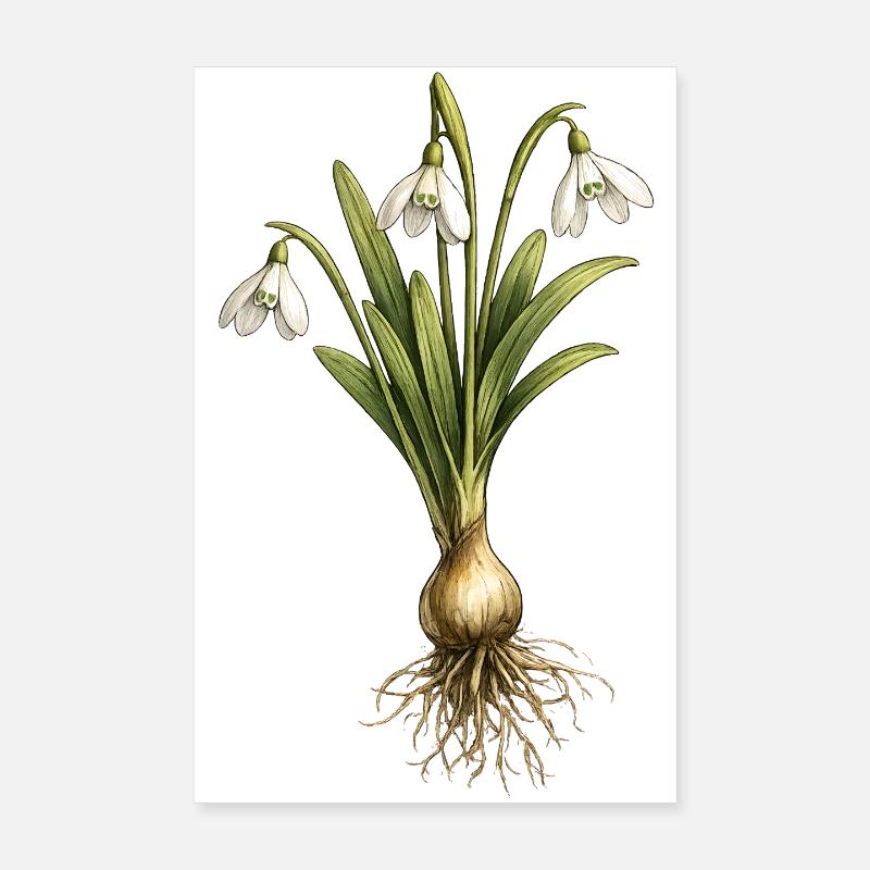 Snowdrops with bulb and roots Poster 8" x 12" (20x30 cm)