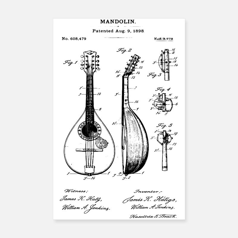 Mandoline Conception de plan vintage Poster 20 x 30 cm