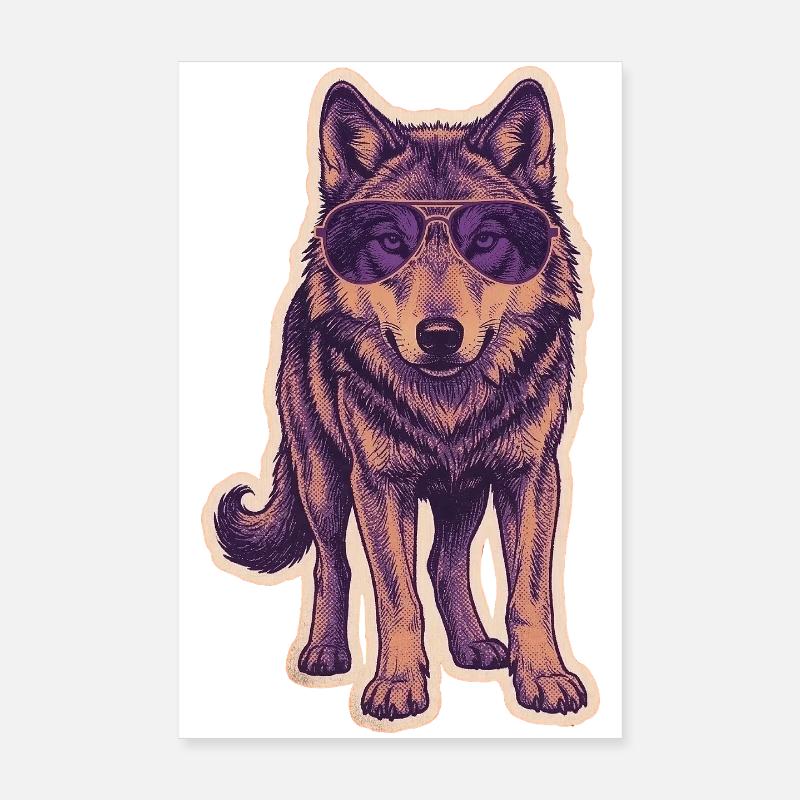 Loup avec des lunettes de soleil Poster 20 x 30 cm