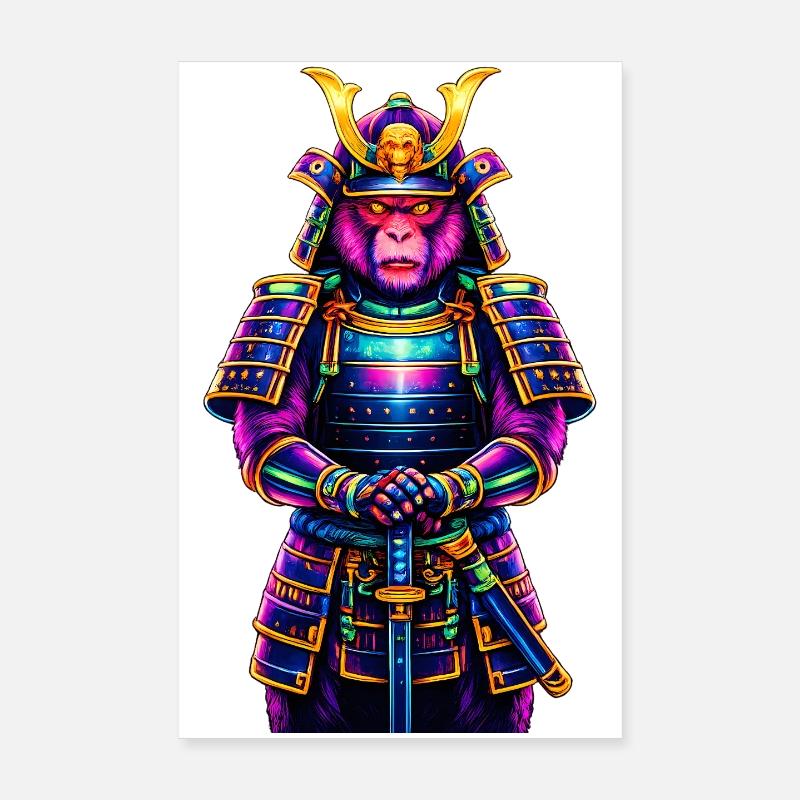 Neon Samurai Monkey Japanese Warrior Animal Poster 8" x 12" (20x30 cm)