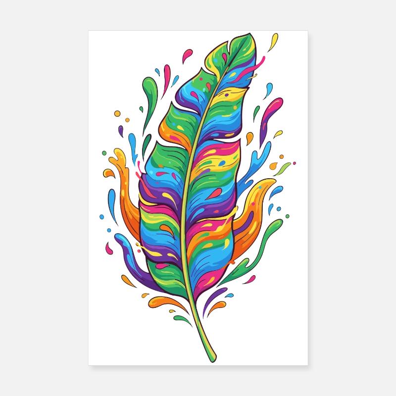 Regenbogenfeder Farbexplosion Poster 20x30 cm