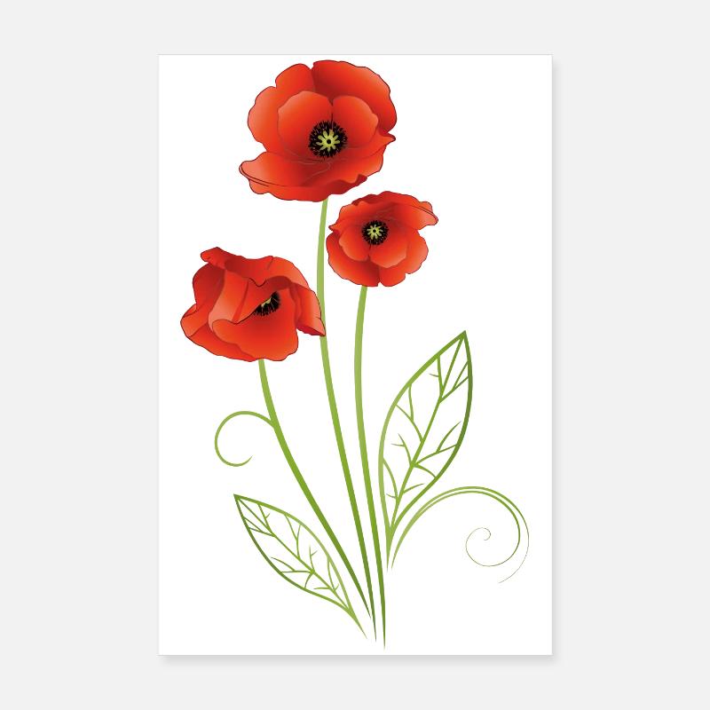 Coquelicots avec des feuilles de filigrane. Été. Poster 20 x 30 cm