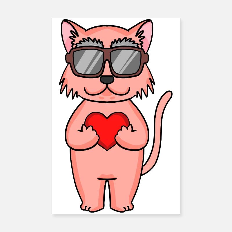 Chat avec lunettes de soleil et cœur Poster 20 x 30 cm