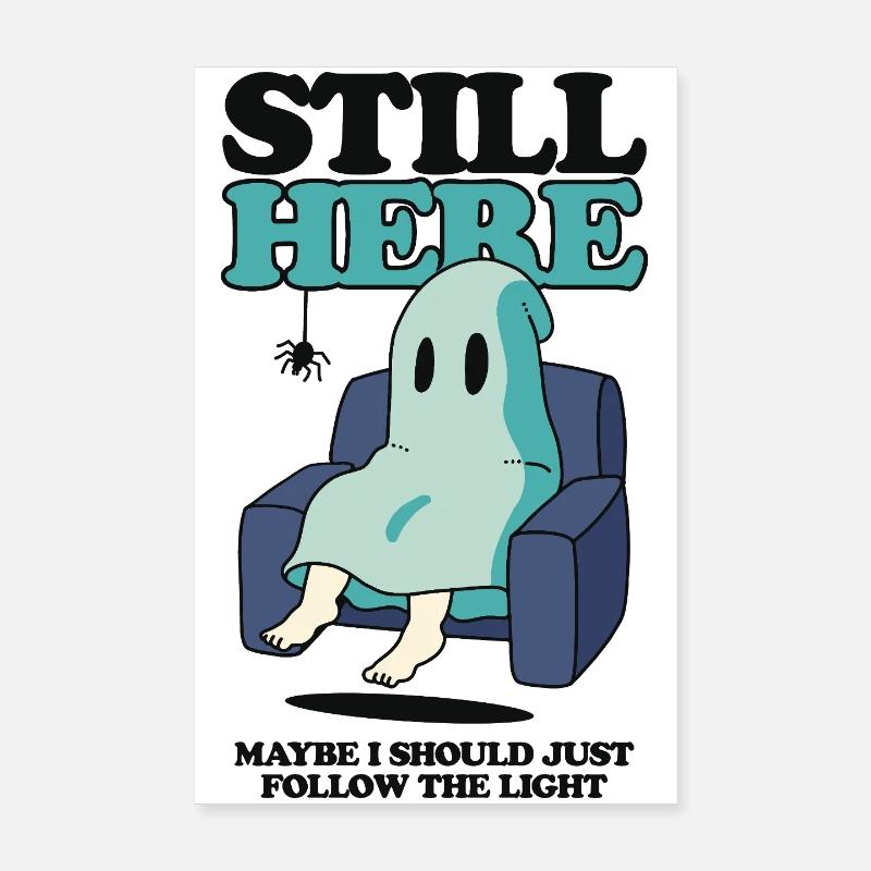 Ghost on Couch with Humorous Text Poster 8" x 12" (20x30 cm)