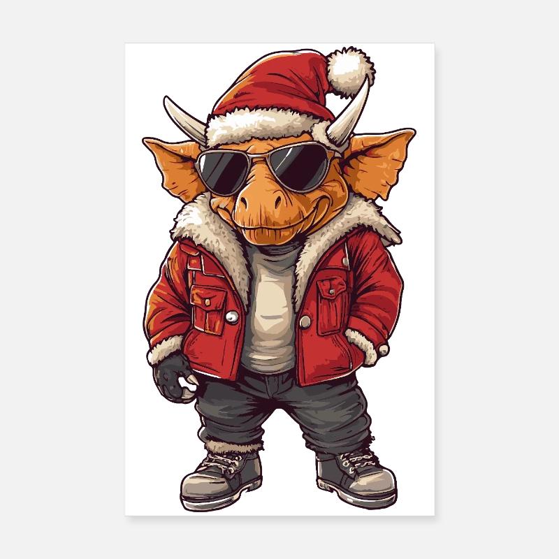 Dinosaur triceratops Christmas Winter Poster 8" x 12" (20x30 cm)