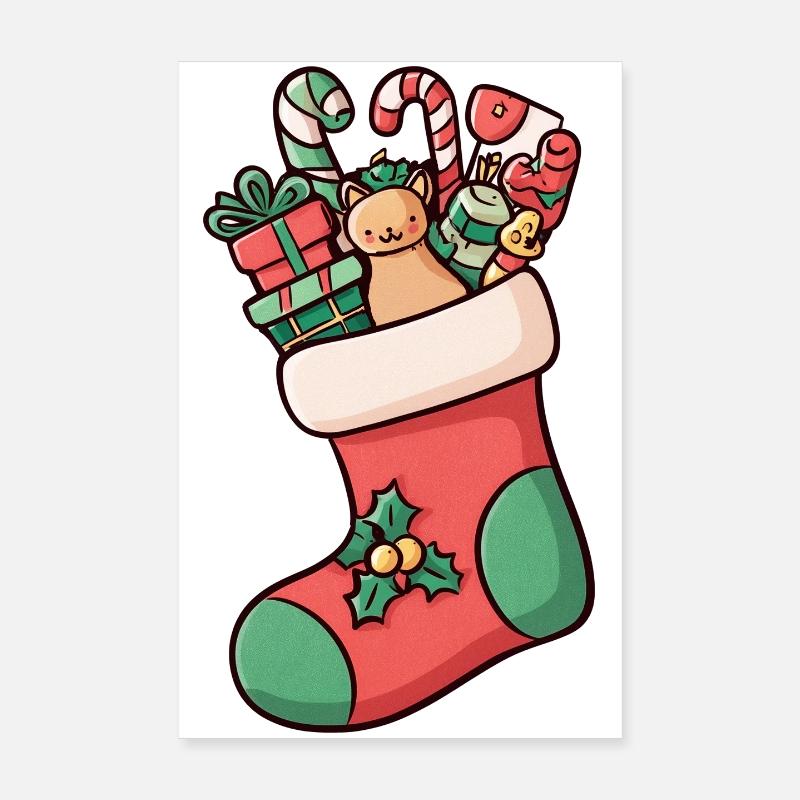 Chaussette de Noël Illustrée – Festif et Migon Poster 20 x 30 cm