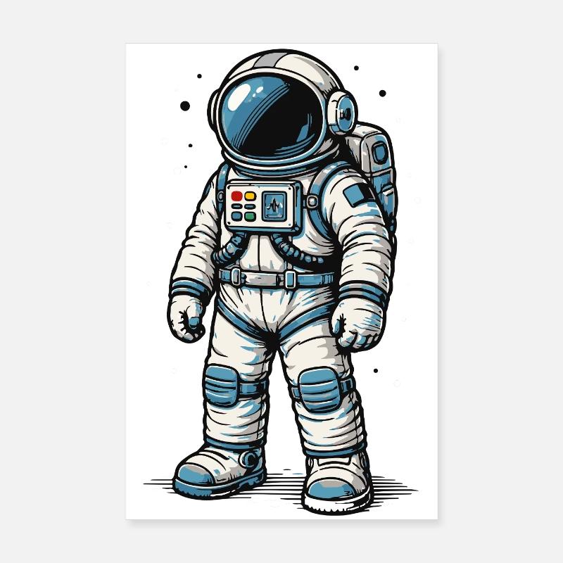 Detailed Comic Astronaut in Open Space Poster 8" x 12" (20x30 cm)