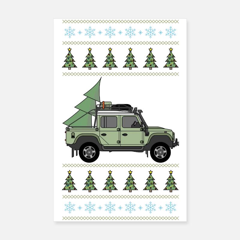 Defender Offroad Pickup - Weihnachtsbaum - Poster 20x30 cm - Weiß