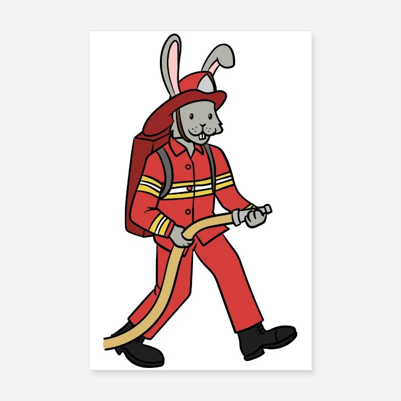 Fire brigade rabbit / rabbit firefighter Poster 8" x 12" (20x30 cm)