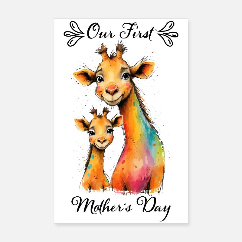Erster Muttertag: Giraffen-Mama & Kind Poster 20x30 cm