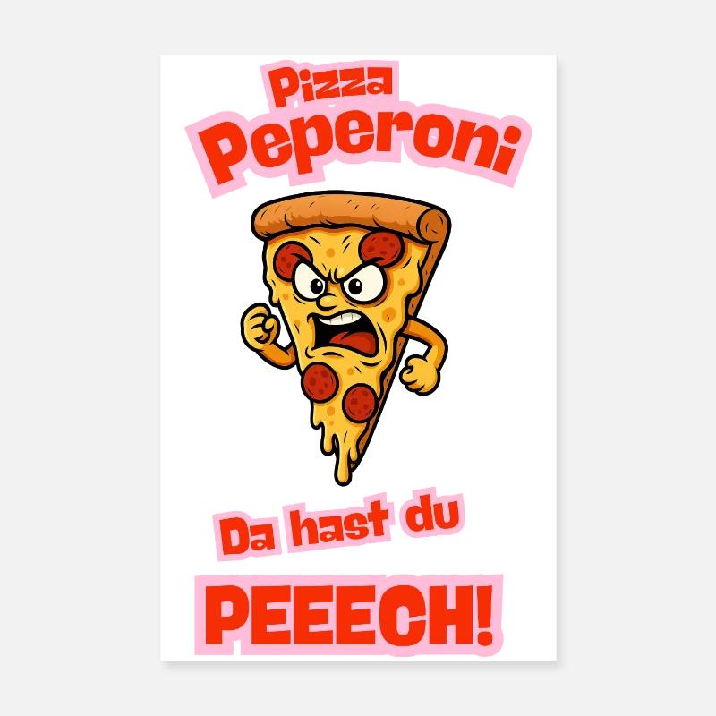 Angry Pepperoni Pizza Cartoon Poster 8" x 12" (20x30 cm)