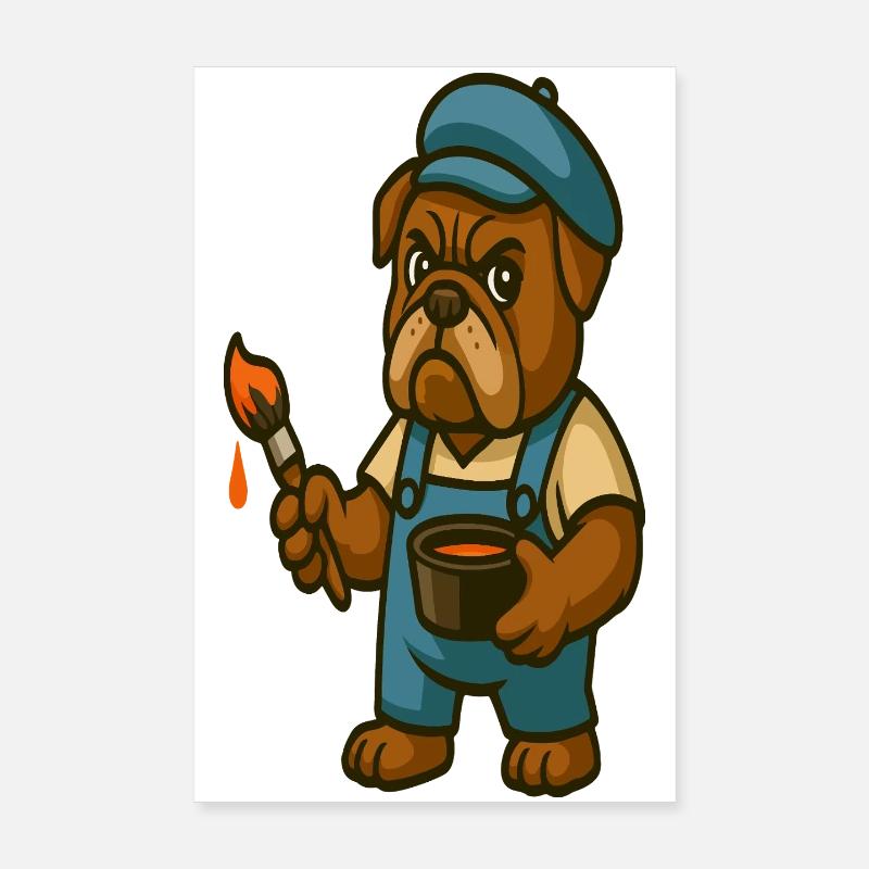Maler Bulldoggen-Maskottchen mit Farbeimer Poster 20x30 cm