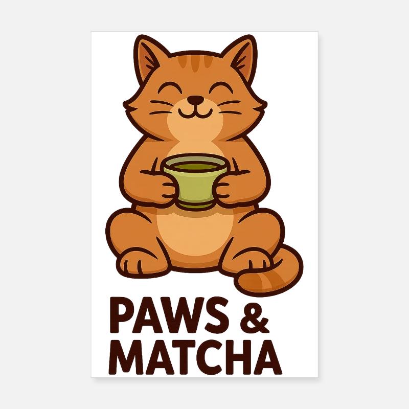 Paws & Matcha Cat Poster 8" x 12" (20x30 cm)