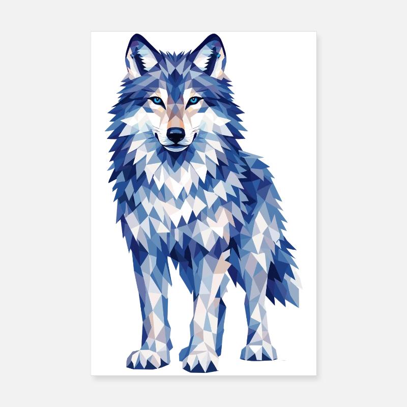 Motif moderne de loup polygonal dans des tons de bleu Poster 20 x 30 cm