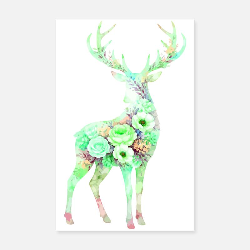 Fleurs en forme d’aquarelle de cerf Poster 20 x 30 cm