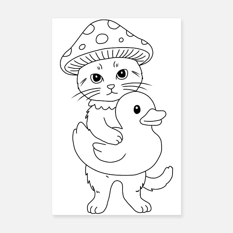 chat champignon avec canard Poster 20 x 30 cm