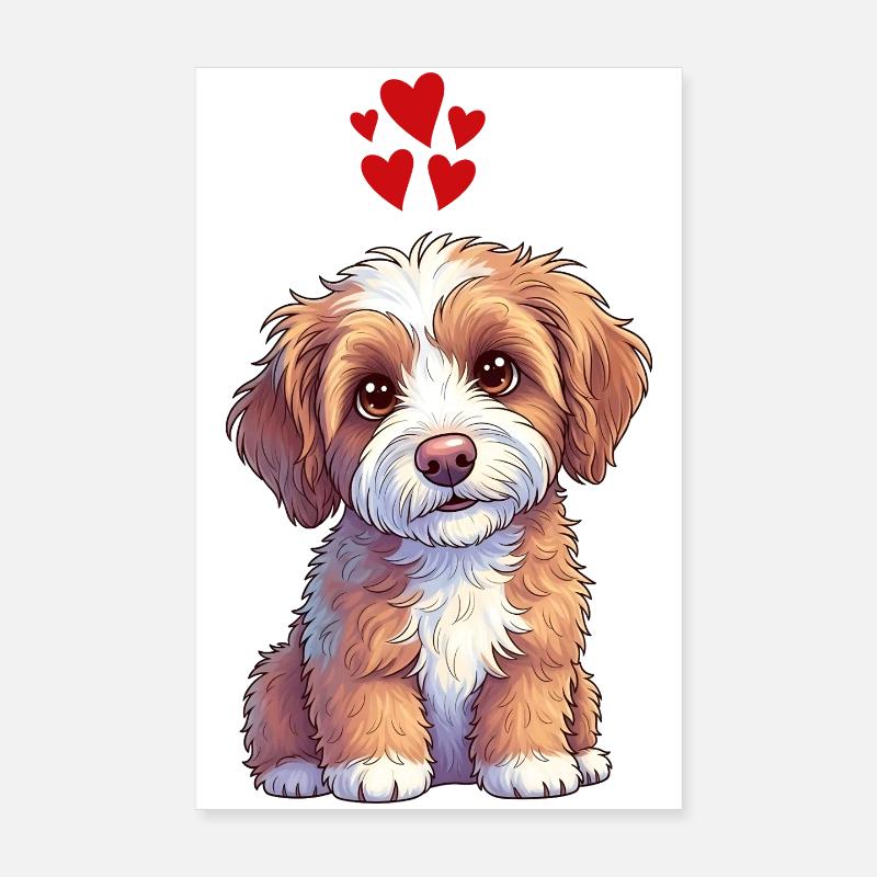 Tirage de dessins animés de Cœurs de chiot Poster 20 x 30 cm