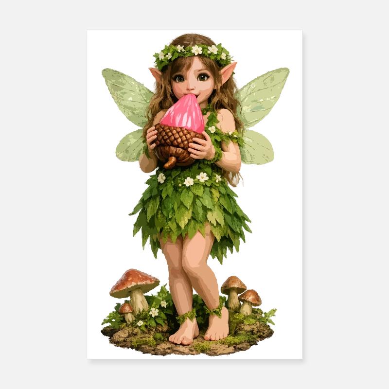 Fee mit rosa Eichel Poster 20x30 cm