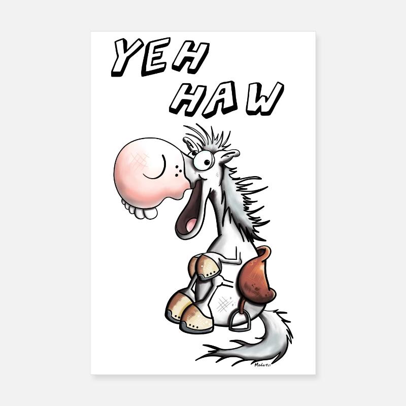 Yeh Haw Cheval - Poster 20 x 30 cm - blanc