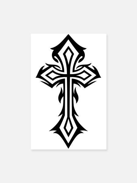 Croix, Crucifix, avec des épines, style gothique. - Poster 20 x 30 cm - blanc - Devant