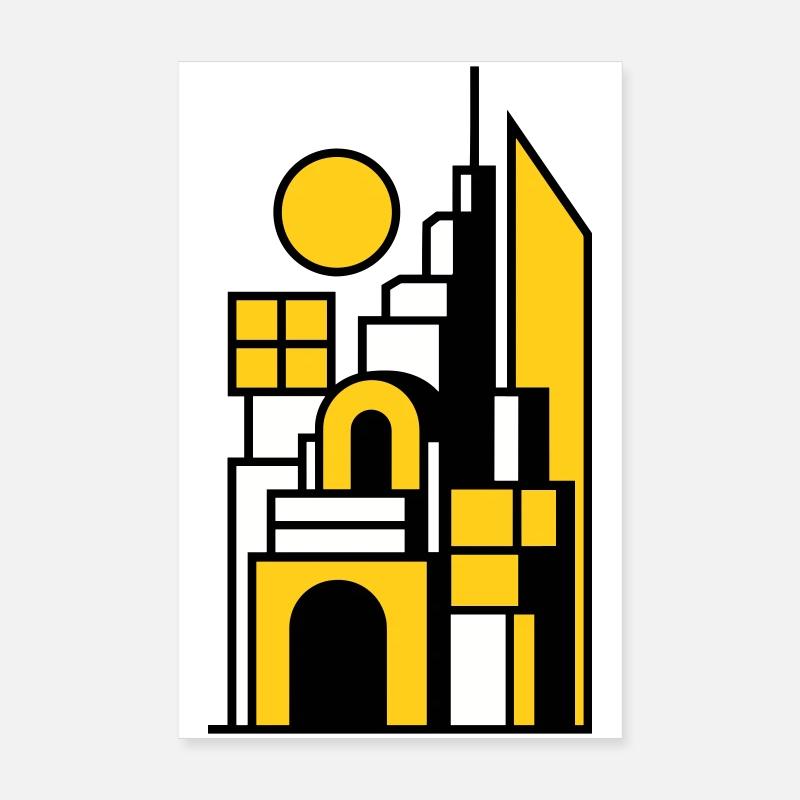 Abstract Cityscape in Yellow Black Poster 8" x 12" (20x30 cm)